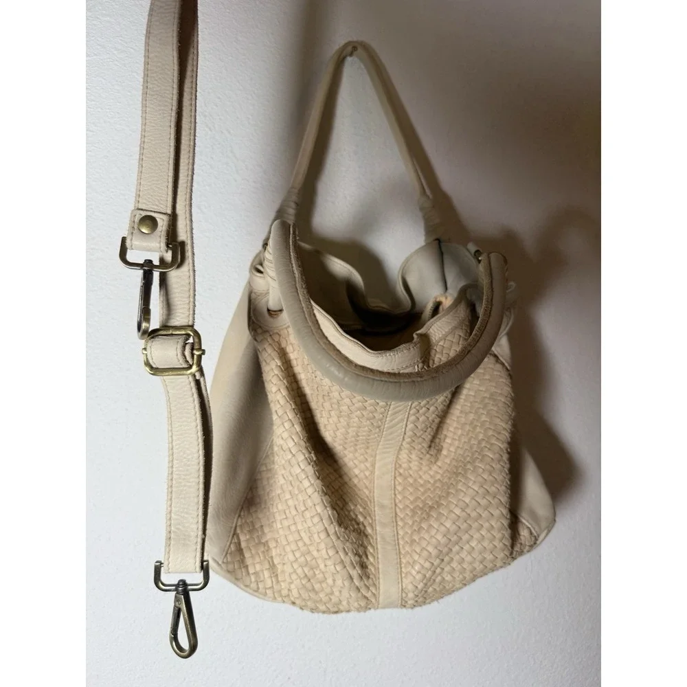 Sundance Women's Handbag‎ Cream Genuine Leather Boho Purse Made In Italy
